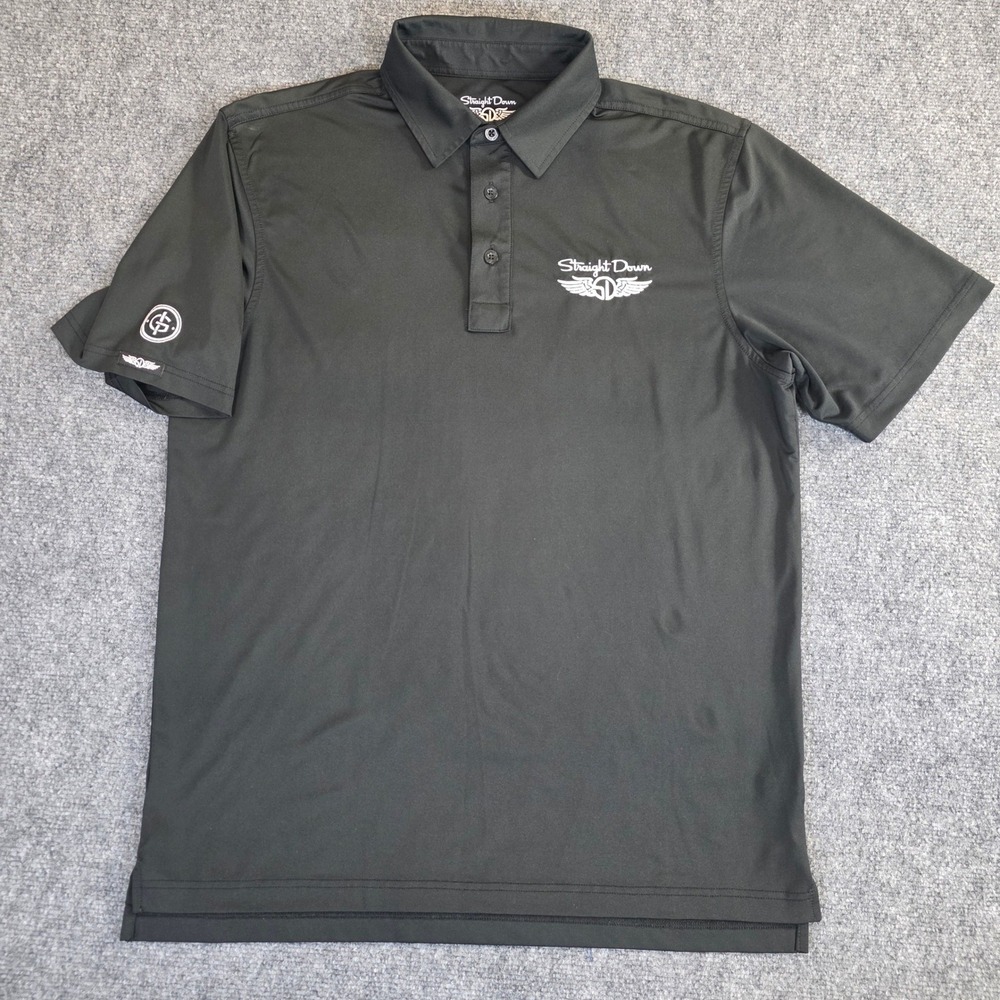 Straight Down Performance Polo Mens Medium Black Embroidered Golf Shirt